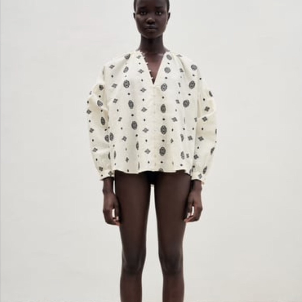 Zara jacquard print cotton boho blouse